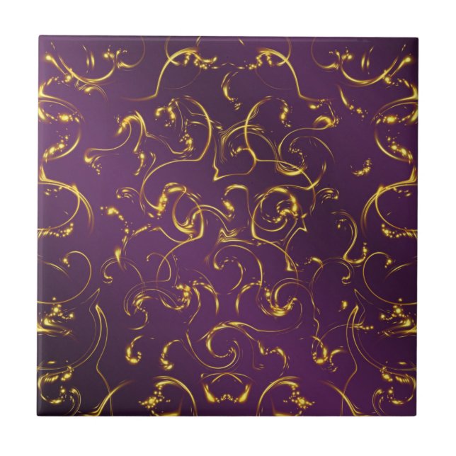 purple, lilac, gold, golden, vibes, abstract, ceramic tile (Front)