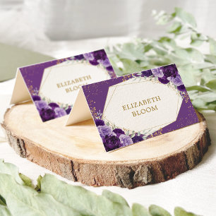 Purple Lilac Gold Roses Table Seating Place Cards
