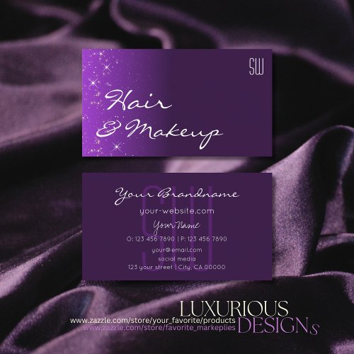 Purple Lilac Gradient Glitter Stars with Initials Business Card