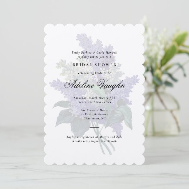 Purple Lilac Grandmillennial Bridal Shower Invitation (Standing Front)