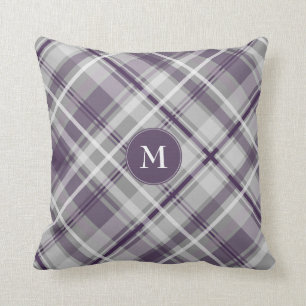 purple lilac gray plaid throw pillow