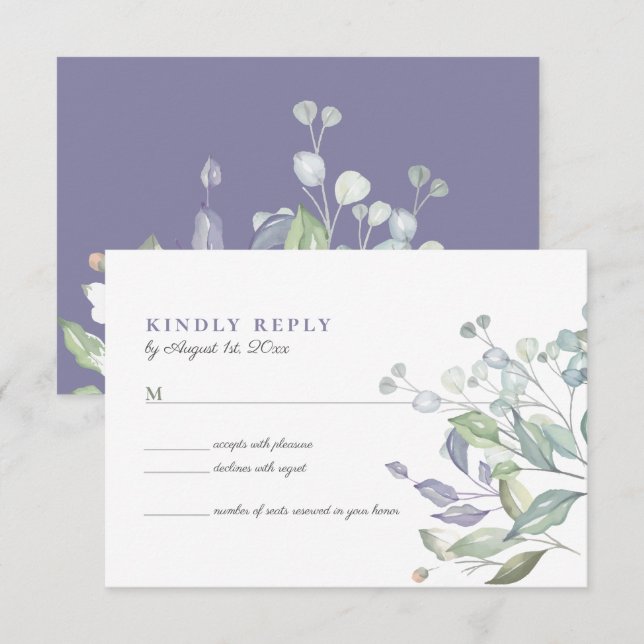 Purple Lilac Greenery Wedding RSVP Card (Front/Back)