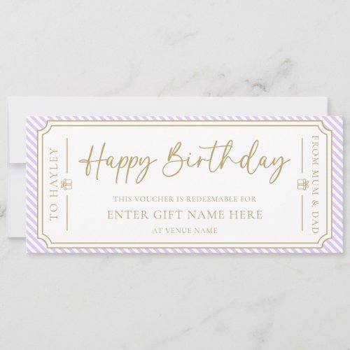 Purple Lilac Happy Birthday Gift Voucher Card