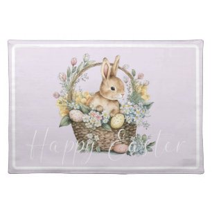 Purple Lilac Happy Easter Bunny Cloth Placemat
