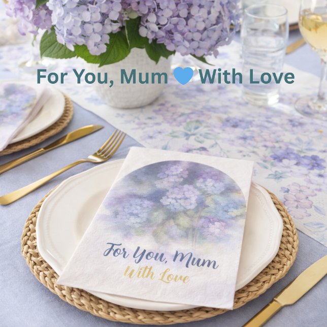 Purple Lilac Hydrangea Flowers Paper Napkin (For all she’s done—set a beautiful table with love for Mum 💙)