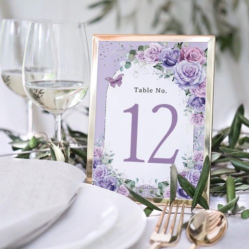 Purple Lilac Lavender Floral Birthday Quinceaera  Table Number