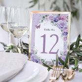 Lavender Lilac Purple Floral Birthday Quinceanera  Table Number