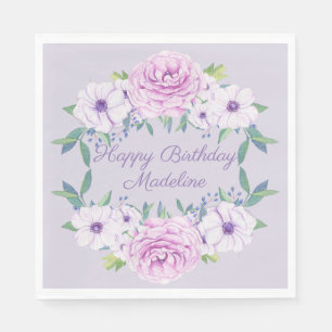 Purple Lilac Lavender Floral Personalized Birthday Napkins
