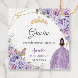 Purple Lilac Lavender Floral Quinceañera Princess  Favor Tags