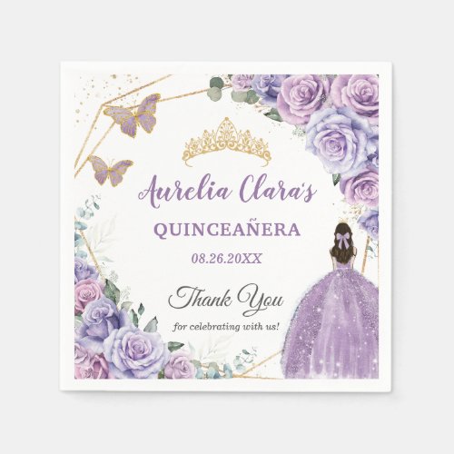 Purple Lilac Lavender Floral Quinceaera Princess  Napkins