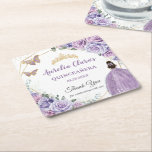 Purple Lilac Lavender Floral Quinceañera Princess  Square Paper Coaster<br><div class="desc">Personalize these chic paper coasters with your own wording easily and quickly, simply press the customize it button to further re-arrange and format the style and placement of the text.  Perfect for Quinceanera, sweet 16, Cincoanera, birthday party, wedding, bridal shower, baby shower and many more occasions! Matching items available in...</div>