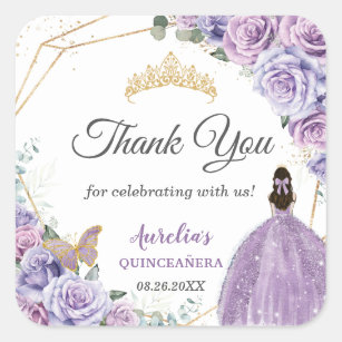 Purple Lilac Lavender Floral Quinceañera Princess  Square Sticker