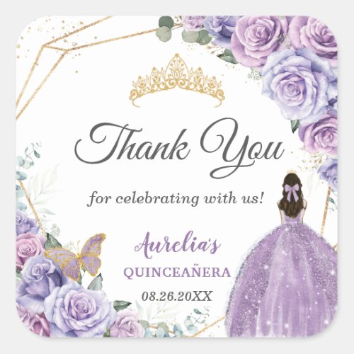 Purple Lilac Lavender Floral Quinceaera Princess  Square Sticker