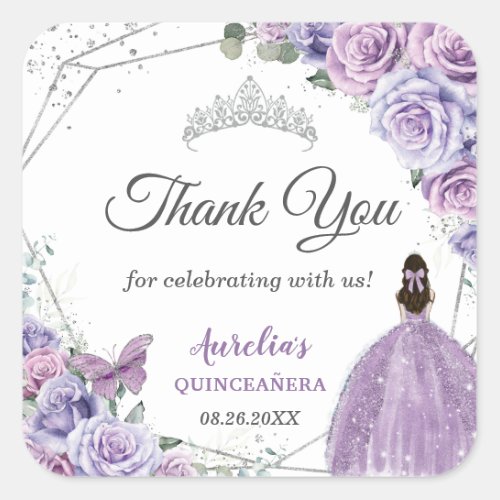 Purple Lilac Lavender Floral Quinceaera Princess Square Sticker