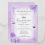 Purple Lilac Lavender Floral Quinceañera Silver Foil Invitation