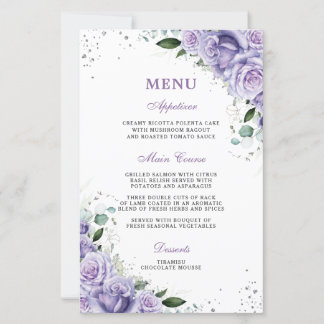 Purple Lilac Lavender Floral Wedding Bridal Menu