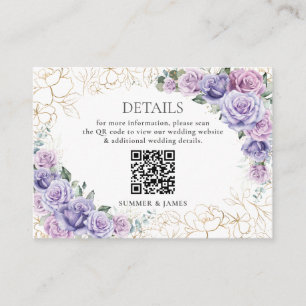Purple Lilac Lavender Floral Wedding Details QR  Enclosure Card