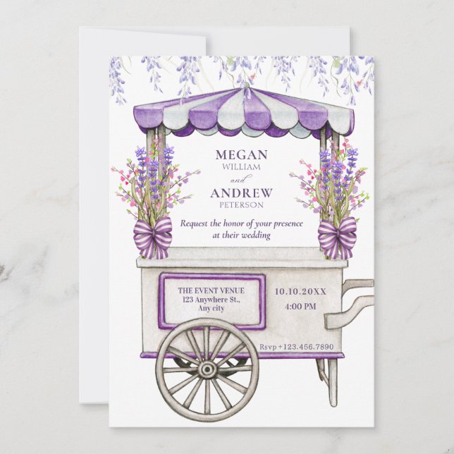 Purple lilac lavender flower wedding  invitation (Front)