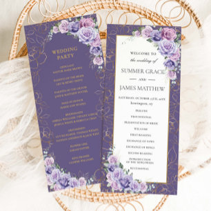 Purple Lilac Lavender Line Art Floral Wedding Program