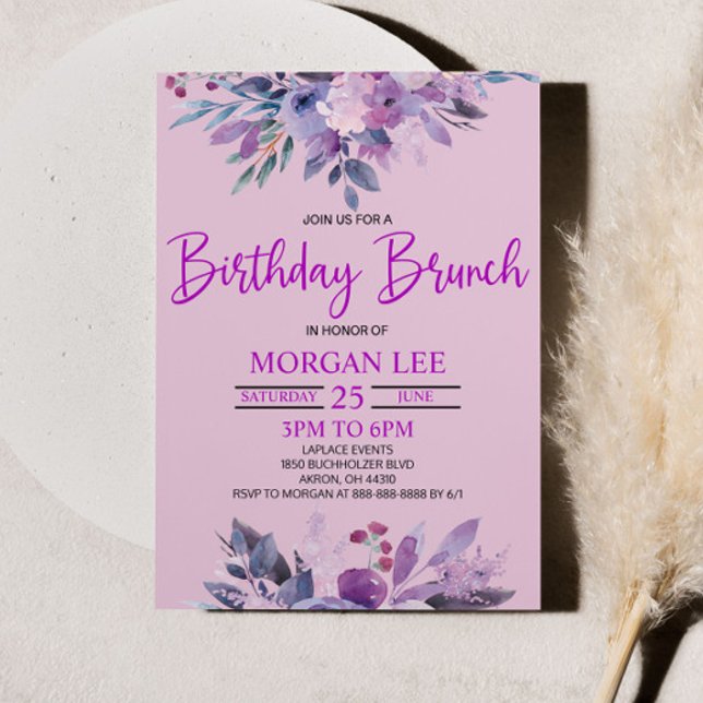 Purple Lilac Lavender Violet Birthday Party Brunch Invitation (Creator Uploaded)