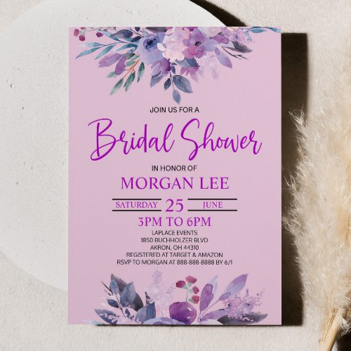 Purple Lilac Lavender Violet Plum Bridal Shower Invitation