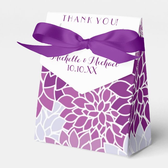 Purple Lilac Lavender White Date Wedding Favor Boxes (Front Side)
