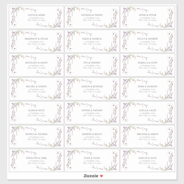 Purple Lilac Lavender Wildflower Guest Address Sticker (Sheet)