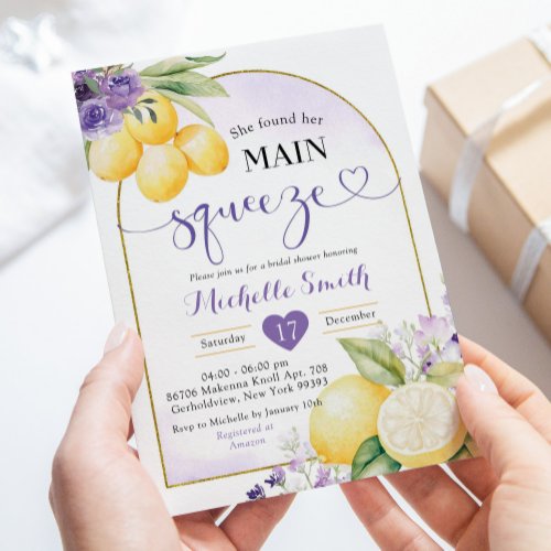 Purple Lilac Lemon Main Squeeze Bridal shower Invitation