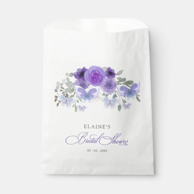 Purple Lilac Lifetime of Butterflies Bridal Shower Favor Bag (Front)