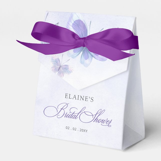Purple Lilac Lifetime of Butterflies Bridal Shower Favor Boxes (Front Side)