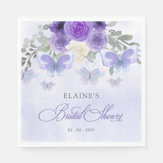Purple Lilac Lifetime of Butterflies Bridal Shower Napkins (Front)
