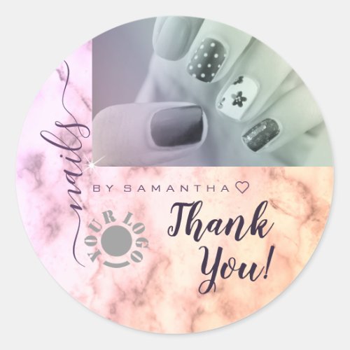 Purple Lilac Marble Elegant Calligraphy Thank You  Classic Round Sticker