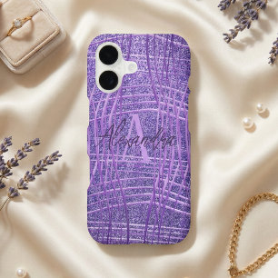 Purple Lilac Metallic Glitter Abstract Monogram iPhone 17 Case