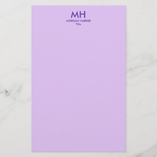 Purple Lilac Minimal Clean Initials Stationery