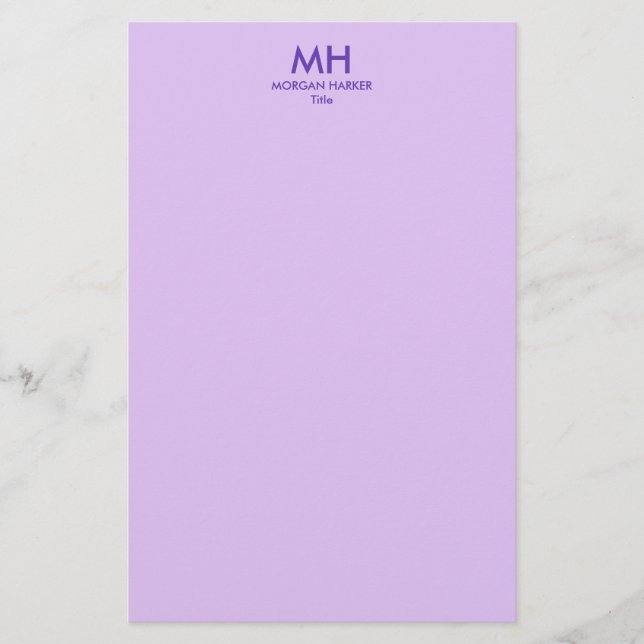 Purple Lilac Minimal Clean Initials Stationery (Front)