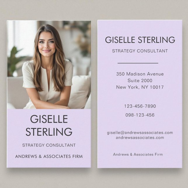 Purple Lilac Minimal Professional Photo Modern Business Card (Creator Uploaded)