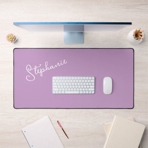 Purple Lilac Minimalist Personalized Script Name Desk Mat