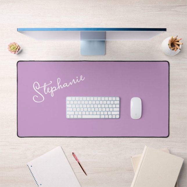Purple Lilac Minimalist Personalized Script Name Desk Mat (Office 1)