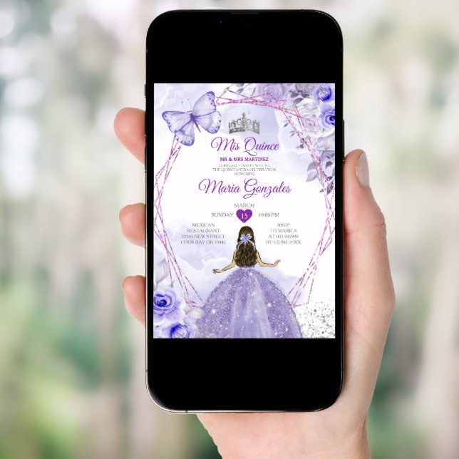 Purple Lilac Mis Quince 15 Anos Crown Quinceañera Invitation (Front Digital)