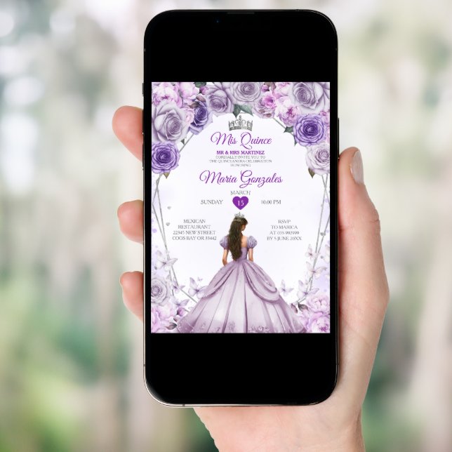 Purple Lilac Mis Quince 15 Anos Crown Quinceañera Invitation (Front Digital)