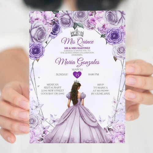 Purple Lilac Mis Quince 15 Anos Crown Quinceaera Invitation