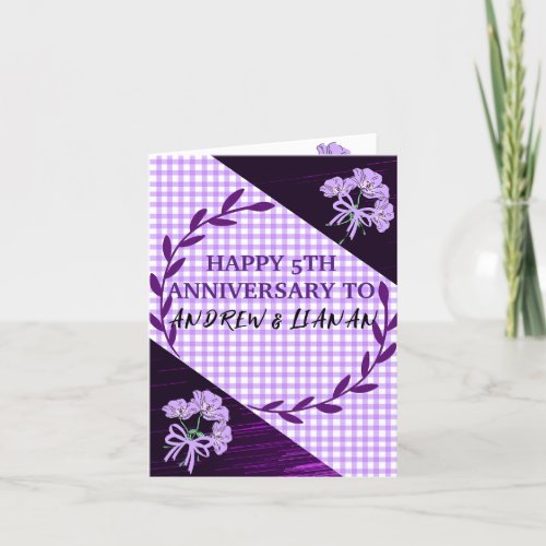 Purple Lilac Modern Boho 5th Wedding Anniversary Announcement