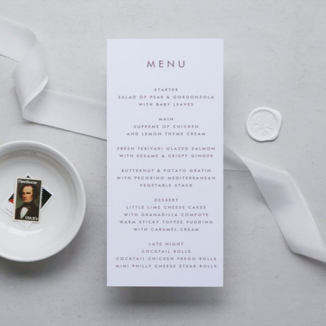 Purple Lilac Modern Monogram Bold Wedding Menu (Creator Uploaded)