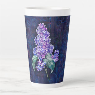 Purple Lilac on Navy Decorative Background Latte Mug