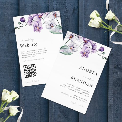 Purple Lilac Orchid QR Code All in One Wedding Invitation