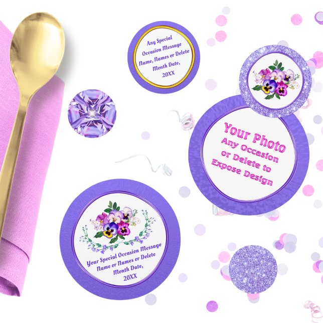 Purple Lilac Pansies, Birthday Table Confetti (Purple Table Confetti. Personalized Table Confetti. Birthday table decorations. Wedding Table Decor.)