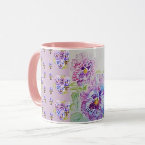 Purple Lilac Pansies mauve Watercolor Painting Mug