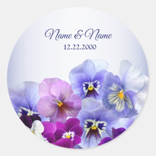 Purple Lilac Pansy Floral Rustic Wedding Party Classic Round Sticker