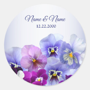 Purple Lilac Pansy Floral Rustic Wedding Party Classic Round Sticker