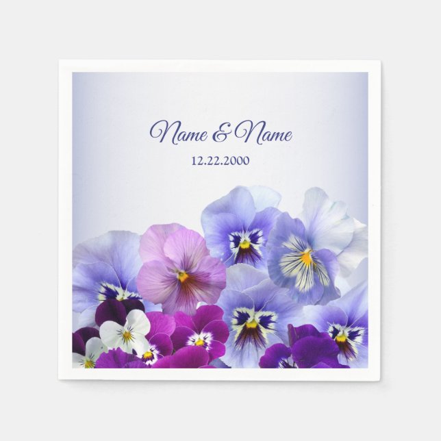 Purple Lilac Pansy Floral Rustic Wedding Party Napkins (Front)